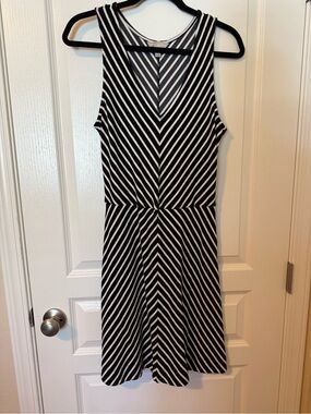 Banana Republic Black and White Striped V-Neck Mini Dress